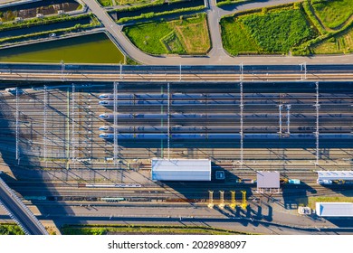 Aerial View Of Bullet Train Parking In The Maintenance Area