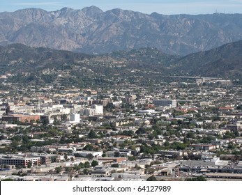 Aerial View Of Burbank, CA And The San Gabriel Mountains From Griffith Park