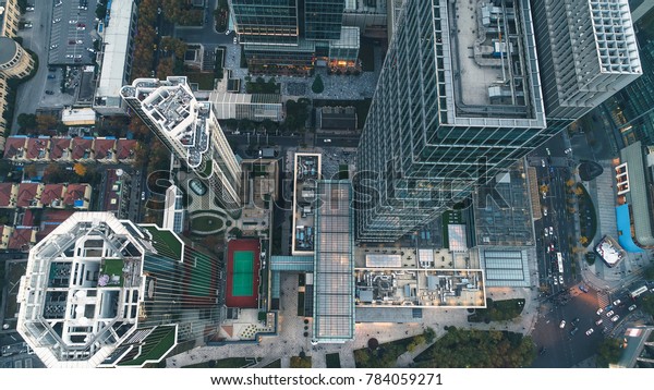 aerial view of business area in Nangjing Rd,\
Shanghai, China