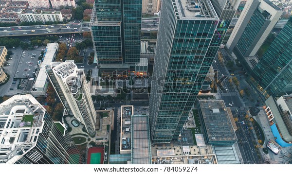 aerial view of business area in Nangjing Rd,\
Shanghai, China