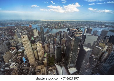 Aerial view of business center of Manhattan skyline, New York City