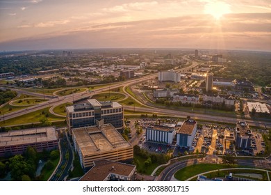 Aerial View of the Business District of Edina, Minnesota at Sunrise