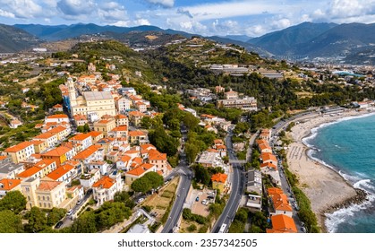 Aerial view of Bussana and Arma di Taggia on the Italian Riviera in the province of Imperia, Liguria, Italy