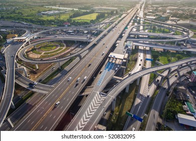 Aerial View of Busy Highway Junction.