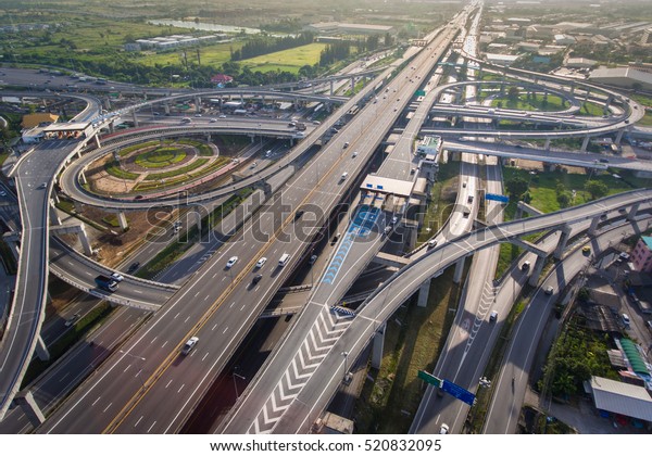 Aerial View of Busy\
Highway Junction.