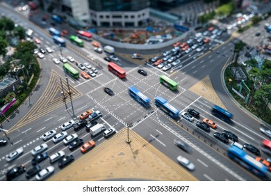 Aerial view of a busy intersection road in Gangnam, Seoul, South Korea - Shutterstock ID 2036386097