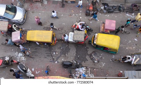 Aerial view of busy street in Delhi, India