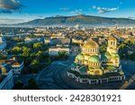 Aerial view by drone, alexander nevsky russian orthodox cathedral, sofia, bulgaria, europe