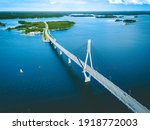 Aerial view of cable-stayed Replot Bridge, suspension bridge in Replotvägen, Korsholm, Finland