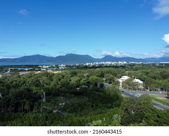 Aerial View Of Cairns Botanical Gardens, City And Mountains In