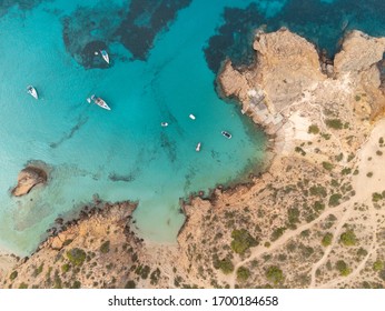 Aerial view of Cala Corral. Drone view of paradise beach in Ibiza, Spain.  - Shutterstock ID 1700184658