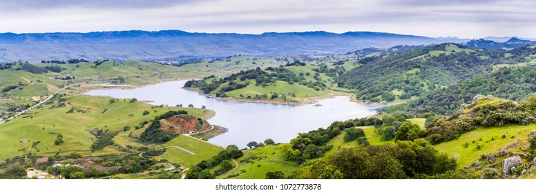 Aerial View Of Calero Reservoir, Calero County Park, Santa Clara County, South San Francisco Bay Area, California