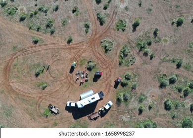 Aerial view of campers boondocking in the desert. - Shutterstock ID 1658998237