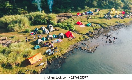 aerial view of camping by the river - Powered by Shutterstock