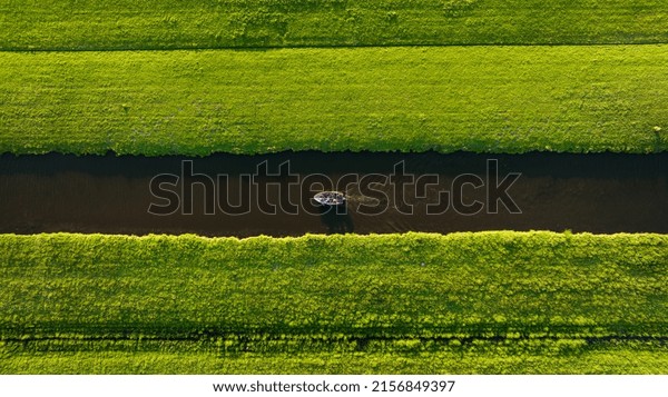 Aerial View Canal Boat Netherlands Canals Shutterstock