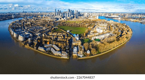 Aerial view of the Canary Wharf, the secondary central business district of London on the Isle of Dogs, UK