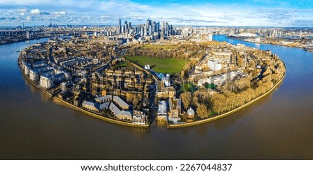 Aerial view of the Canary Wharf, the secondary central business district of London on the Isle of Dogs, UK