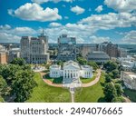 Aerial view of capitol square in Richmond with Virginia state capital, executive mansion, department of agriculture, old city hall, skyline