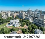 Aerial view of capitol square in Richmond with Virginia state capital, executive mansion, department of agriculture, old city hall, skyline