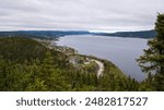 Aerial view from the Captain James Cook National Historic Site on Crow Hill over the Humber Arm of the Bay of Islands in Corner Brook, on the west coast of Newfoundland