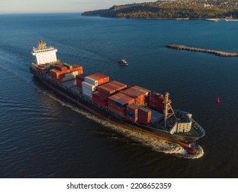 Aerial view of cargo container ship in the sea - Shutterstock ID 2208652359