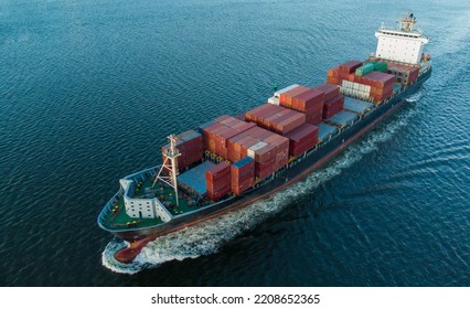 Aerial view of cargo container ship in the sea - Shutterstock ID 2208652365