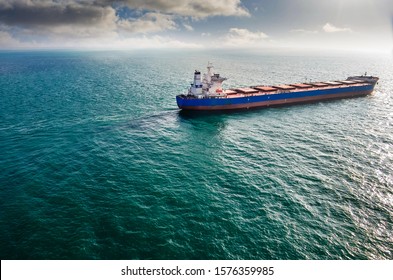 Aerial View Of A Cargo Ship In The Channel