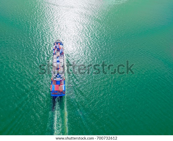 Aerial view of cargo ship, cargo container in warehouse
harbor at thailand .