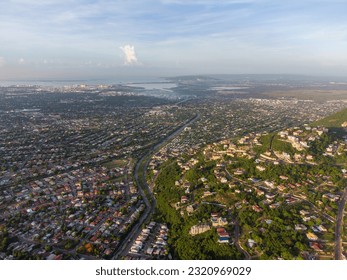 Aerial View of Caribbean City at sunrise, Kingston Jamaica