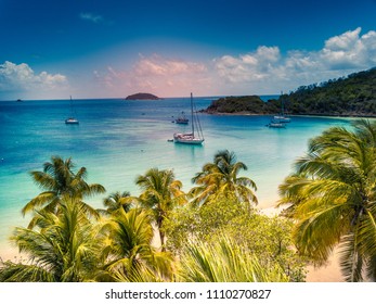 Aerial view of a Caribbean island - Saint-Vincent and the Grenadines - White sand beach - Mayreau. The paradise beach