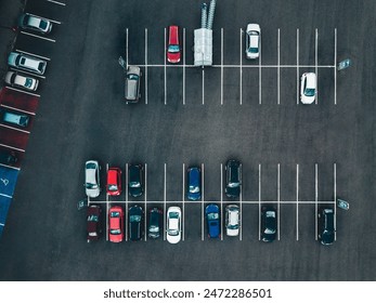 Aerial view of cars at car park, almost empty parking lot by the store in Finland. - Powered by Shutterstock