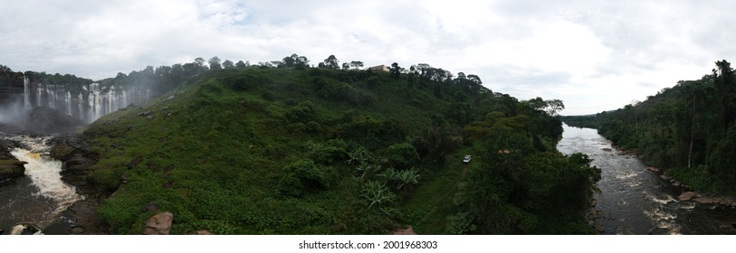 Aerial View Of The Cascading Kalandula Falls Based In Angola. The Falls Are Located In A Green Jungle