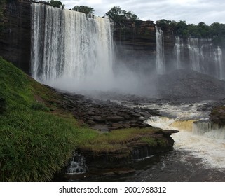 Aerial View Of The Cascading Kalandula Falls Based In Angola. The Falls Are Located In A Green Jungle