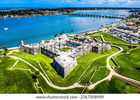 An aerial view of Castillo de San Marcos on a sunny day, Florida