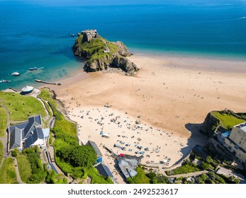 Aerial view of Castle Beach in Tenby, Wales at low tide - Powered by Shutterstock