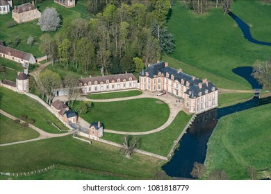 aerial view of the castle of Montigny-sur-Avre in the department of Eure-et-Loir in France