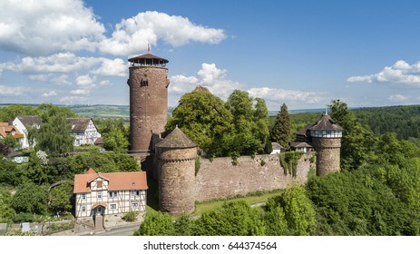 Aerial view of castle Trendelburg in Germany where Rapunzel was imprisoned