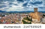 Aerial view of the castle of Villena in the province of Alicante, Spain.