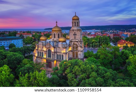 Aerial view of The Cathedral of the Assumption in Varna