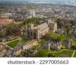 An aerial view of the Cathedral Church of St Peter, St Paul and St Andrew in Peterborough, Cambridgeshire, UK