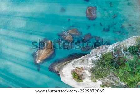 Aerial view of Cathedral Cove in New Zealand.
