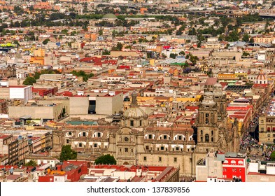 Aerial View Of The Cathedral Of Mexico City With The Surrounding Neighborhood