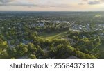 Aerial view of Cedarburg town at sunset, Wisconsin.