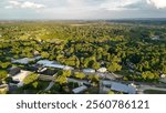 Aerial view of Cedarburg town at sunset, Wisconsin.