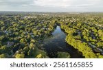 Aerial view of Cedarburg town at sunset, Wisconsin.