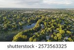 Aerial view of Cedarburg town at sunset, Wisconsin.