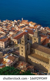 Aerial view Cefalu town, Sicily.