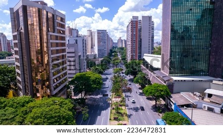Aerial view of the central region of Belo Horizonte, Minas Gerais, Brazil. Commercial buildings on Avenida Afonso Pena