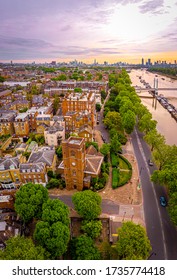 Aerial View Of Chelsea Old Church And Central London, UK