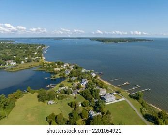 Aerial View Of Chesapeake Bay Coastline With Magothy River, Gibson Island And Luxury Houses